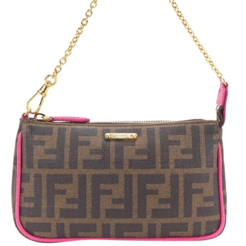 FENDI Spalmati Zucca Pochette Tobacco Fuchsia